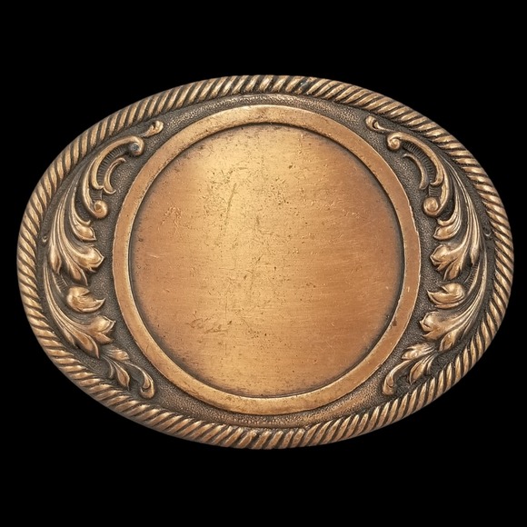 Oval Western Rope Scroll Center Blank Belt Buckle Vintage Metal‎ Copper Color